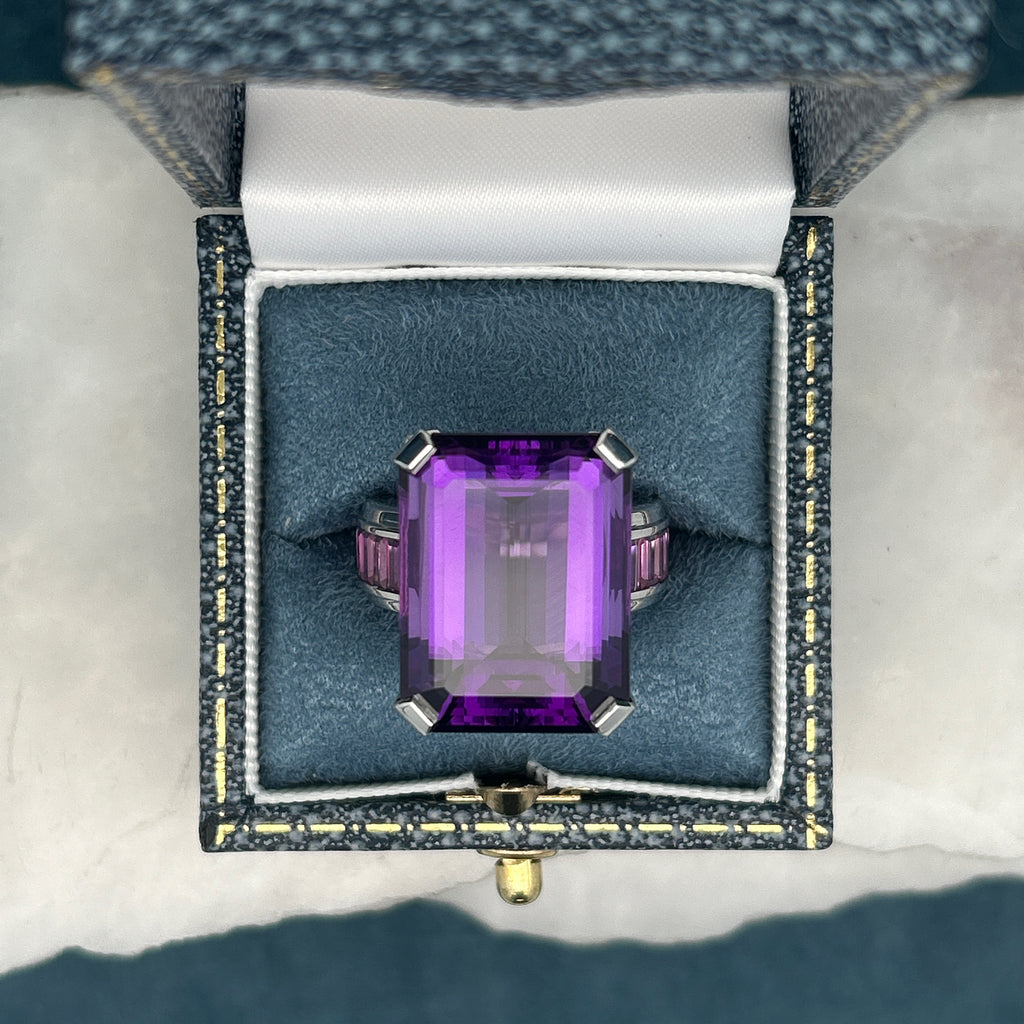 Art Deco Amethyst & Pink Sapphire Cocktail Ring Handcrafted by Matthew Ely Jewellery