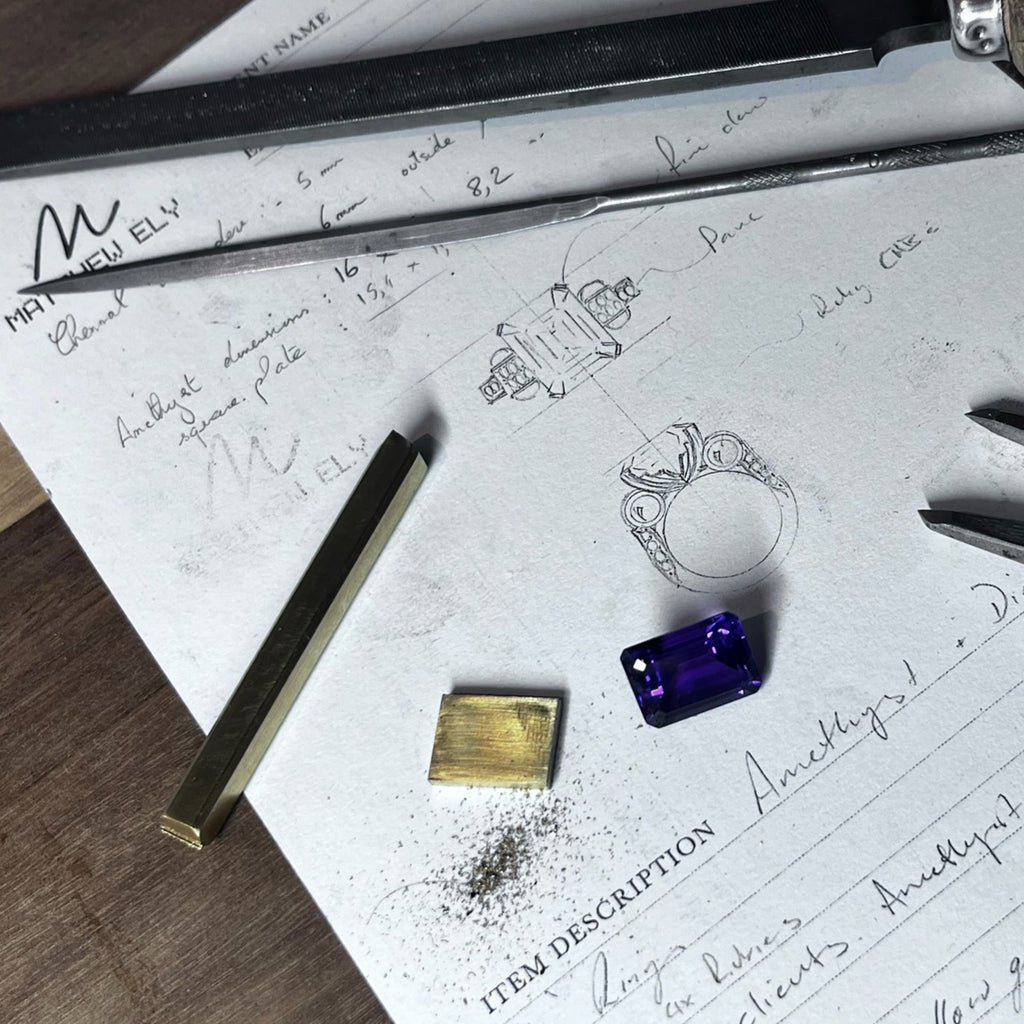 Amethyst, Ruby & Diamond Art Deco Ring Bespoke Jewellery