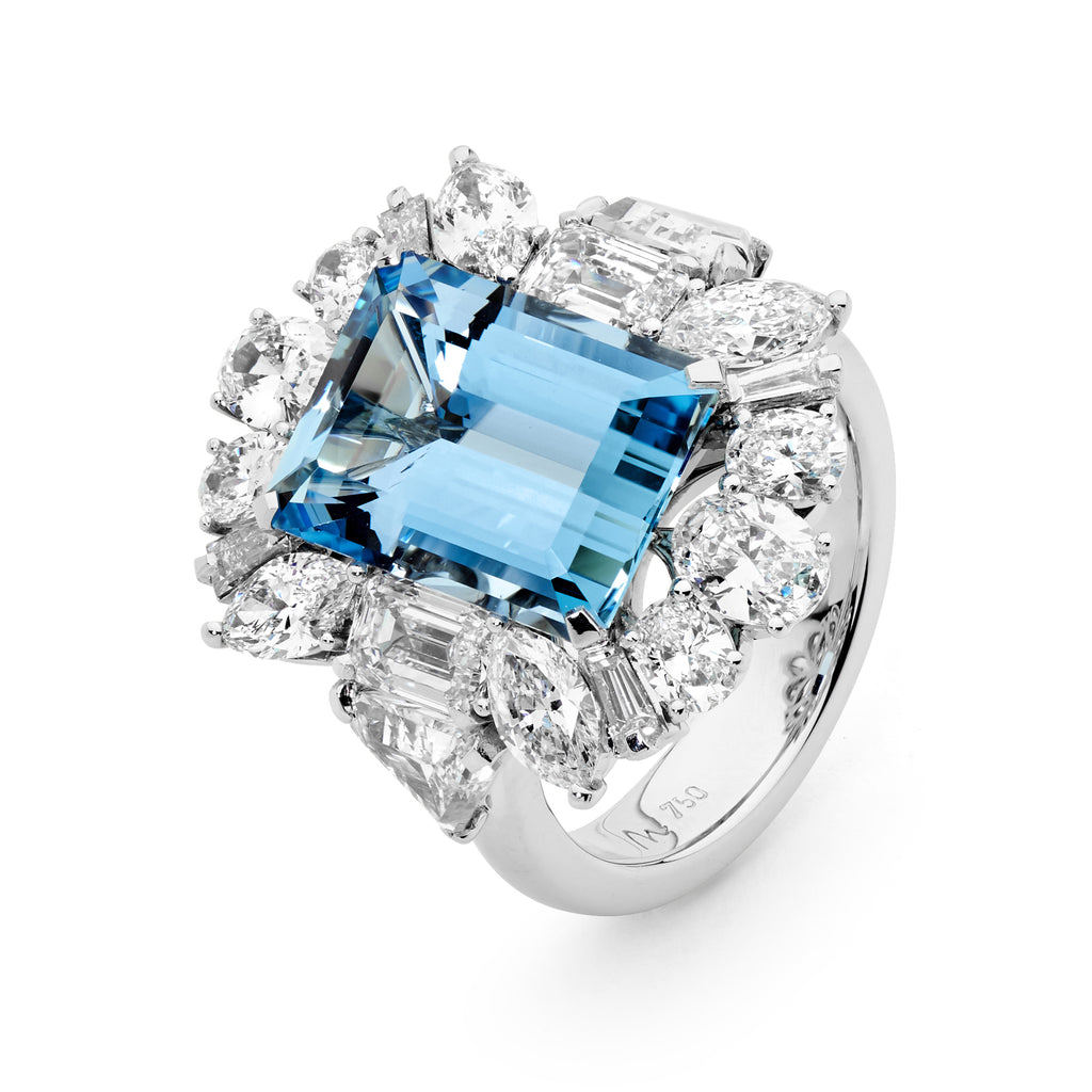 Aquamarine & Diamond Cocktail Ring by Matthew Ely Jewellery