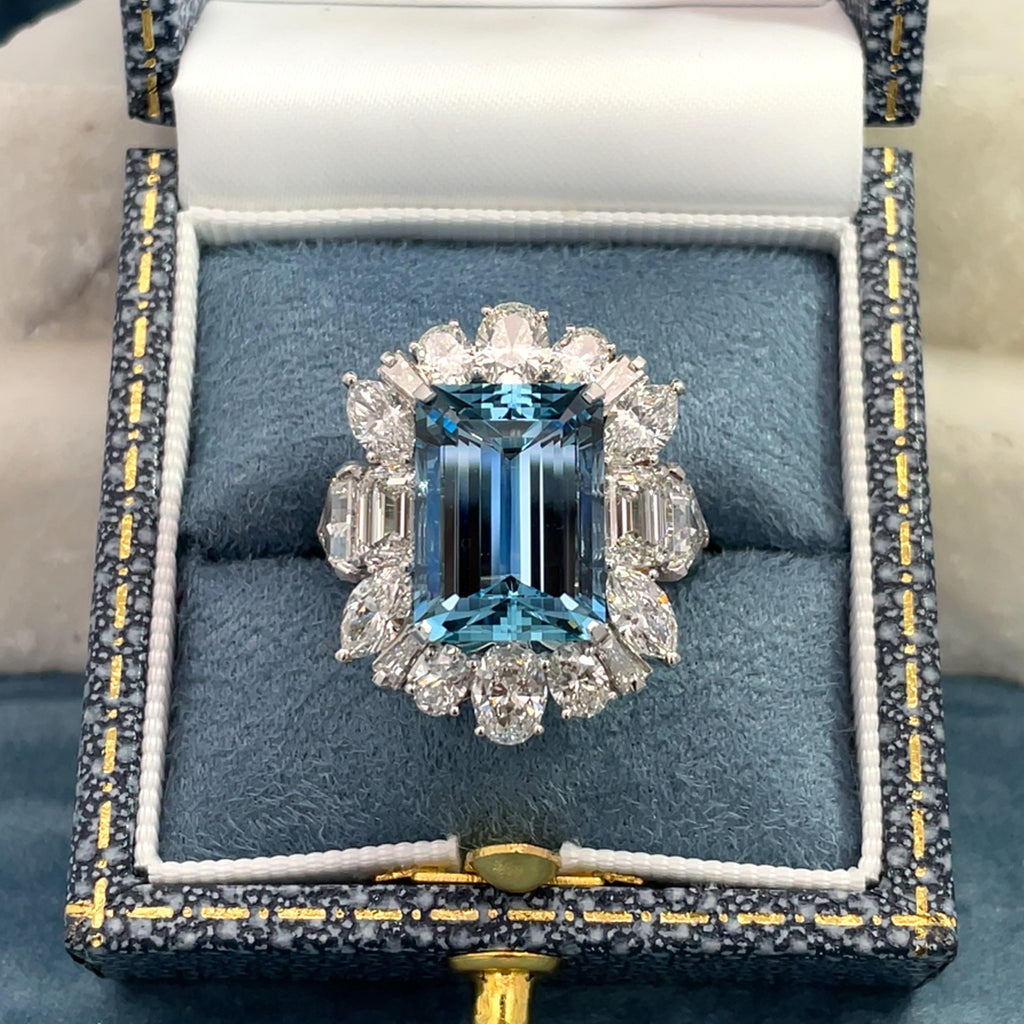 Diamond & Aquamarine Cocktail Ring by Matthew Ely Jewellery