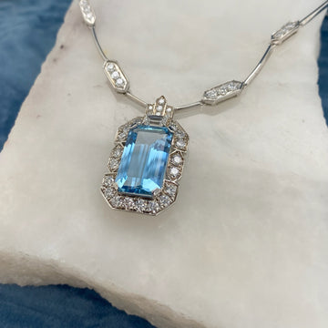 Aquamarine & Diamond Necklace Custom Made by Matthew Ely Jewellery