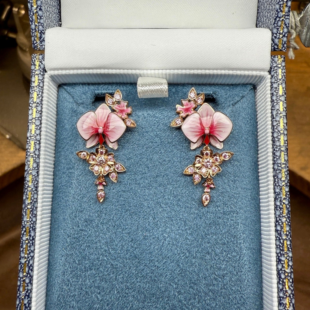 The Making of Argyle Pink Diamond & Enamel Orchid Flower Earrings by Matthew Ely Jewellery
