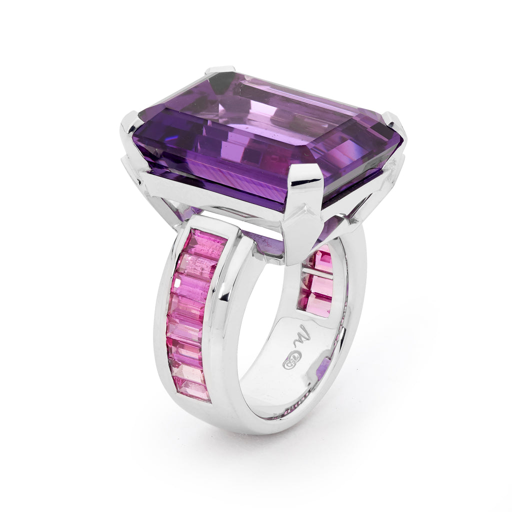 Art Deco Amethyst & Pink Sapphire Cocktail Ring Handcrafted by Matthew Ely Jewellery