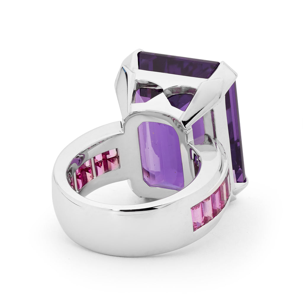 Art Deco Amethyst & Pink Sapphire Cocktail Ring Handcrafted by Matthew Ely Jewellery
