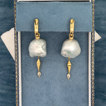 Baroque Pearl and Diamond Earrings