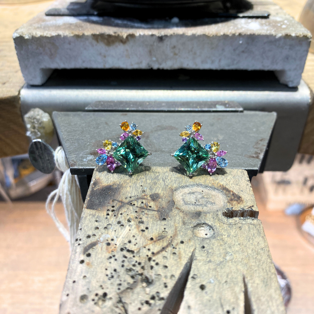 Making of Tourmaline, Sapphire, Citrine, Amethyst & Aquamarine Earrings