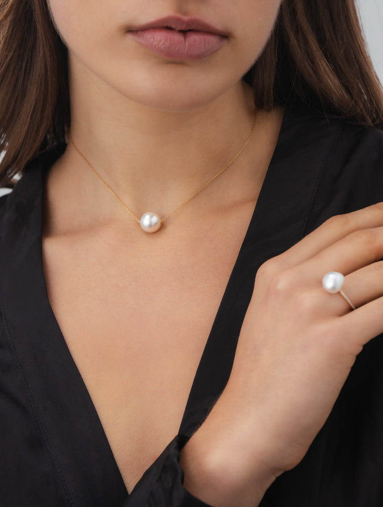 Autore South Sea pearl necklace and ring by Matthew Ely