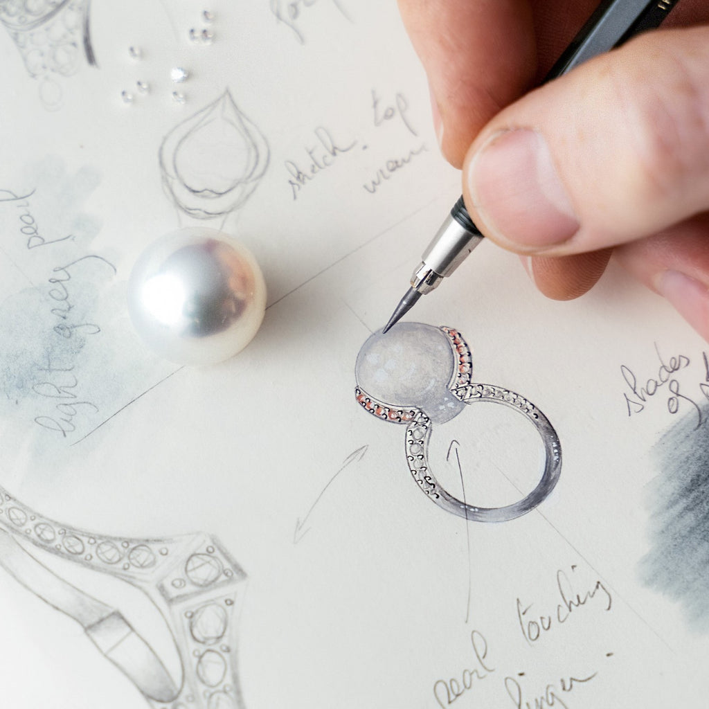 Custom made South Sea pearl ring with diamonds