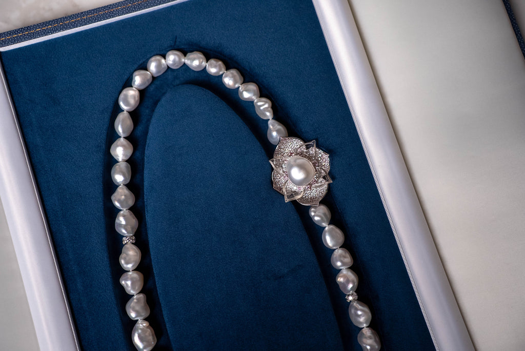 Iluka Keshi Pearl & Lotus Flower Diamond Necklace