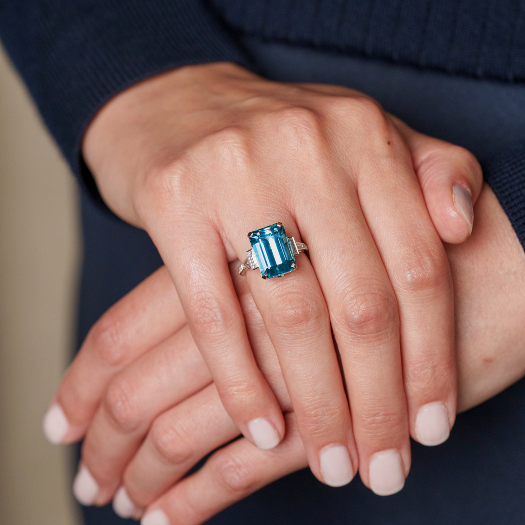 Diamond & 7.04ct Aquamarine Ring by Matthew Ely Jewellery