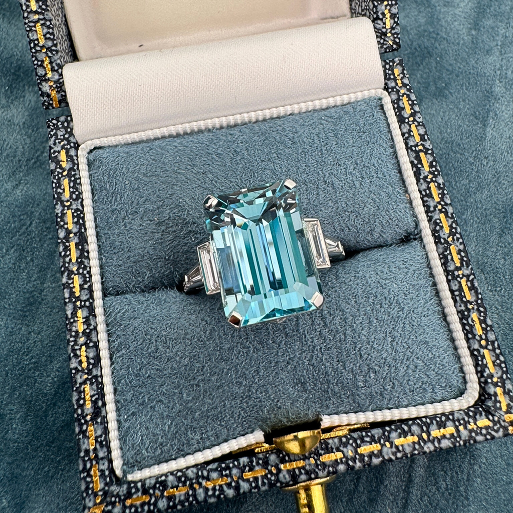 Diamond & 7.04ct Aquamarine Ring by Matthew Ely Jewellery