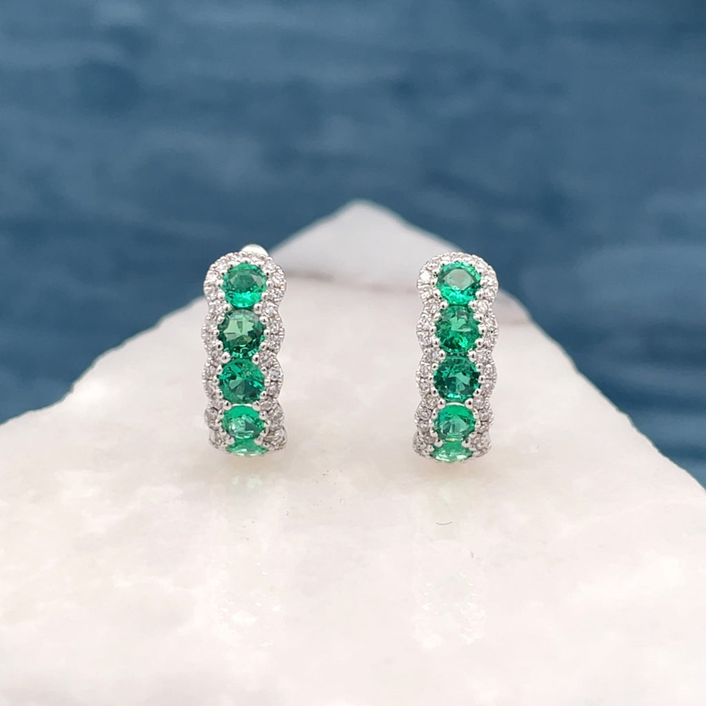 Diamond & Emerald Hoop Earrings