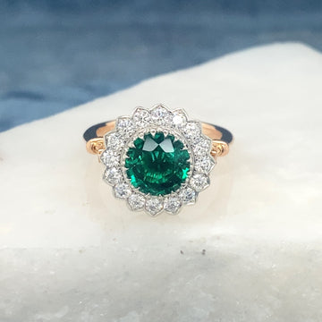 Emerald & Diamond Cluster Flower Ring