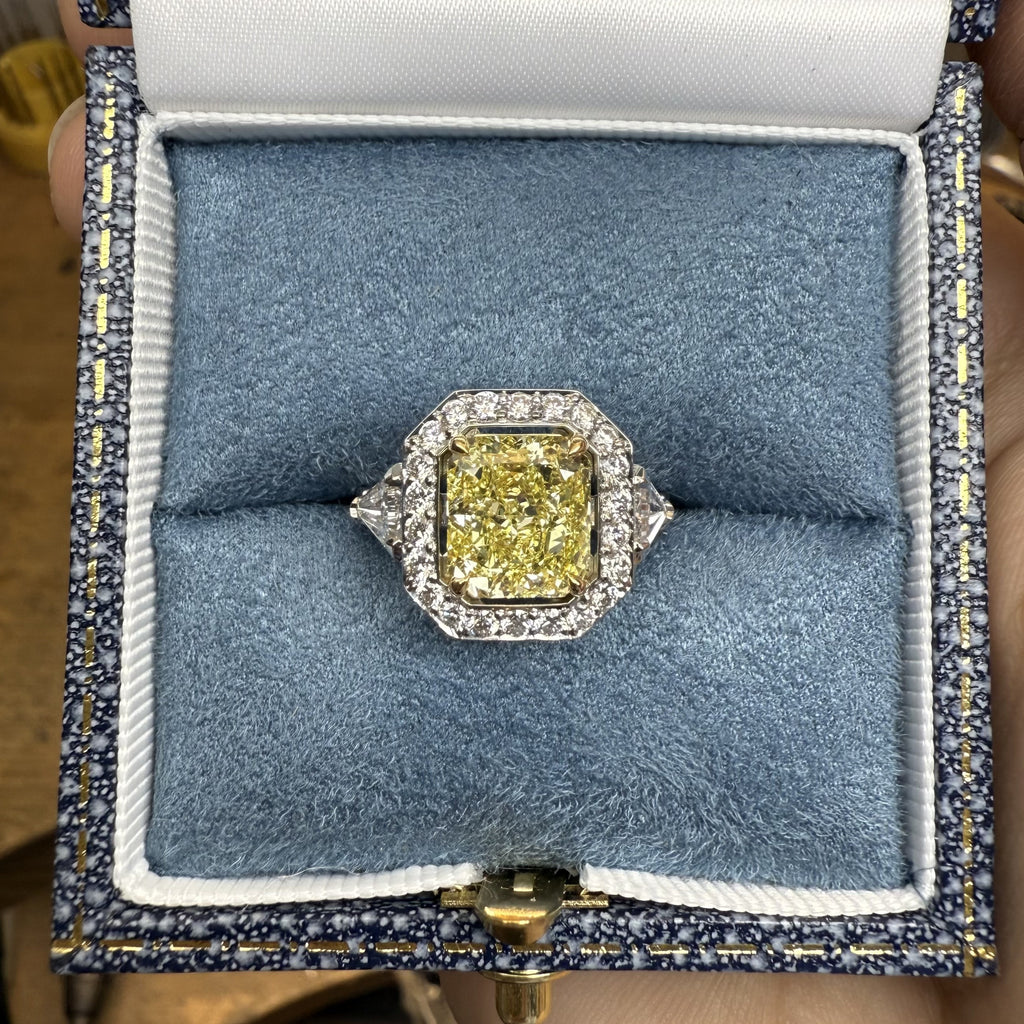 Fancy Yellow & White Diamond Halo Engagement Ring Custom Made by Matthew Ely Jewellery Woollahra