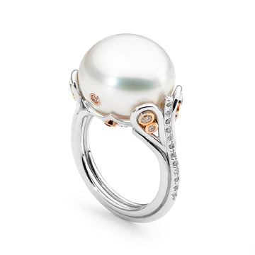 South Sea Pearl ring with diamonds and rubies