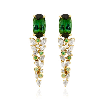 Green Tourmaline, Tsavorite Garnet & Diamond Earrings By Matthew Ely