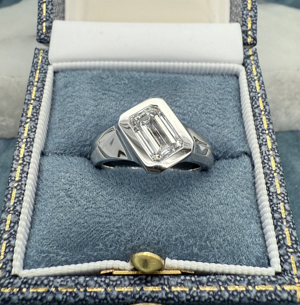 Handcrafted Emerald-Cut Diamond Signet Ring Matthew Ely Jewellery Woollahra