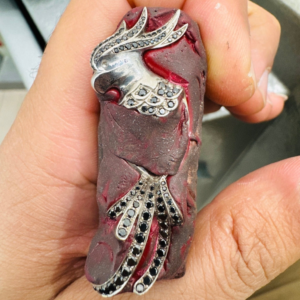 Handcrafting a Ruby & Black Diamond Cockatoo Brooch
