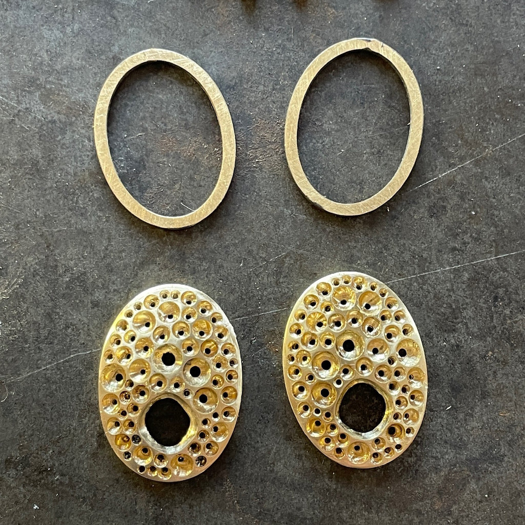Handcrafting a pair of Burmese Ruby & Champagne Diamond earrings