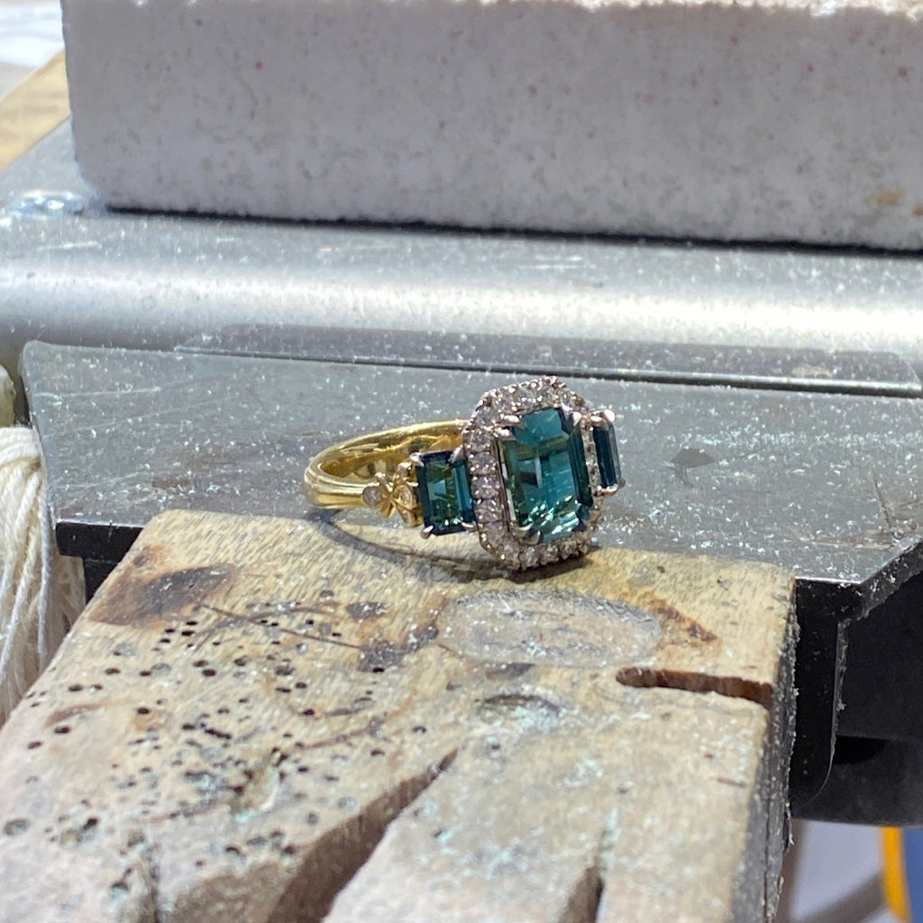 Engraved Tourmaline & Diamond Ring A Mother's Love by Matthew Ely Jewellery