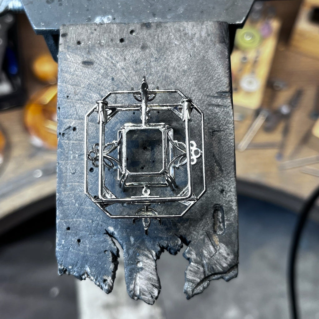 Aquamarine, Sapphire & Diamond Art Deco Brooch Pendant | Custom Made by Matthew Ely Jewellery