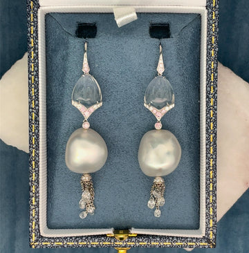 Keshi Pearl & Pink Diamond Earrings