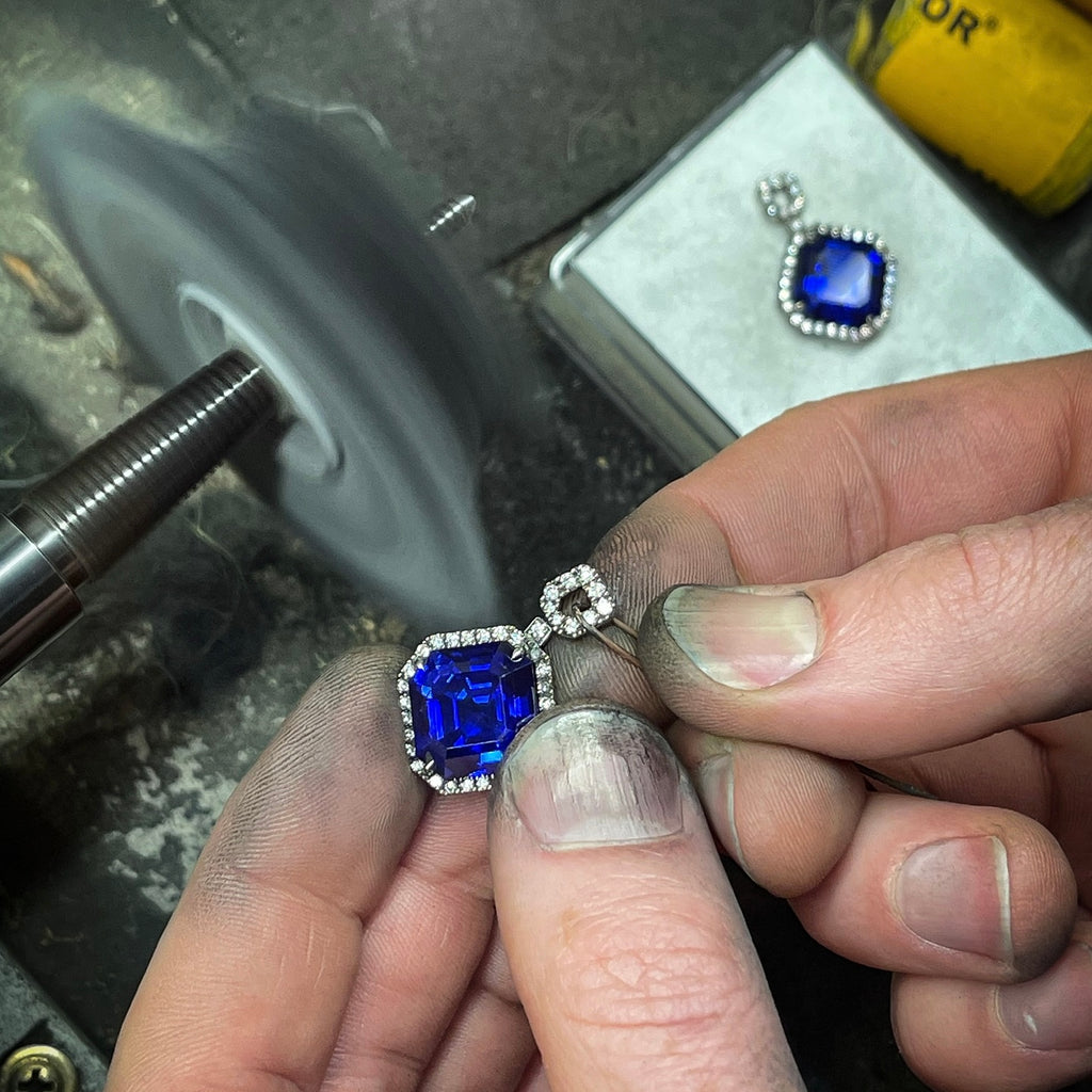 Making of 18ct White Gold, Diamond & 26.51ct Tanzanite Drop Earrings