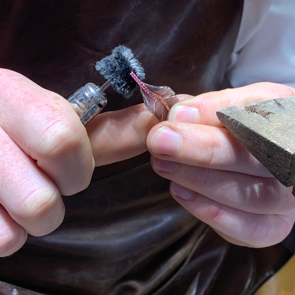 Making of a Diamond & Pink Sapphire Feather and Bone Pendants