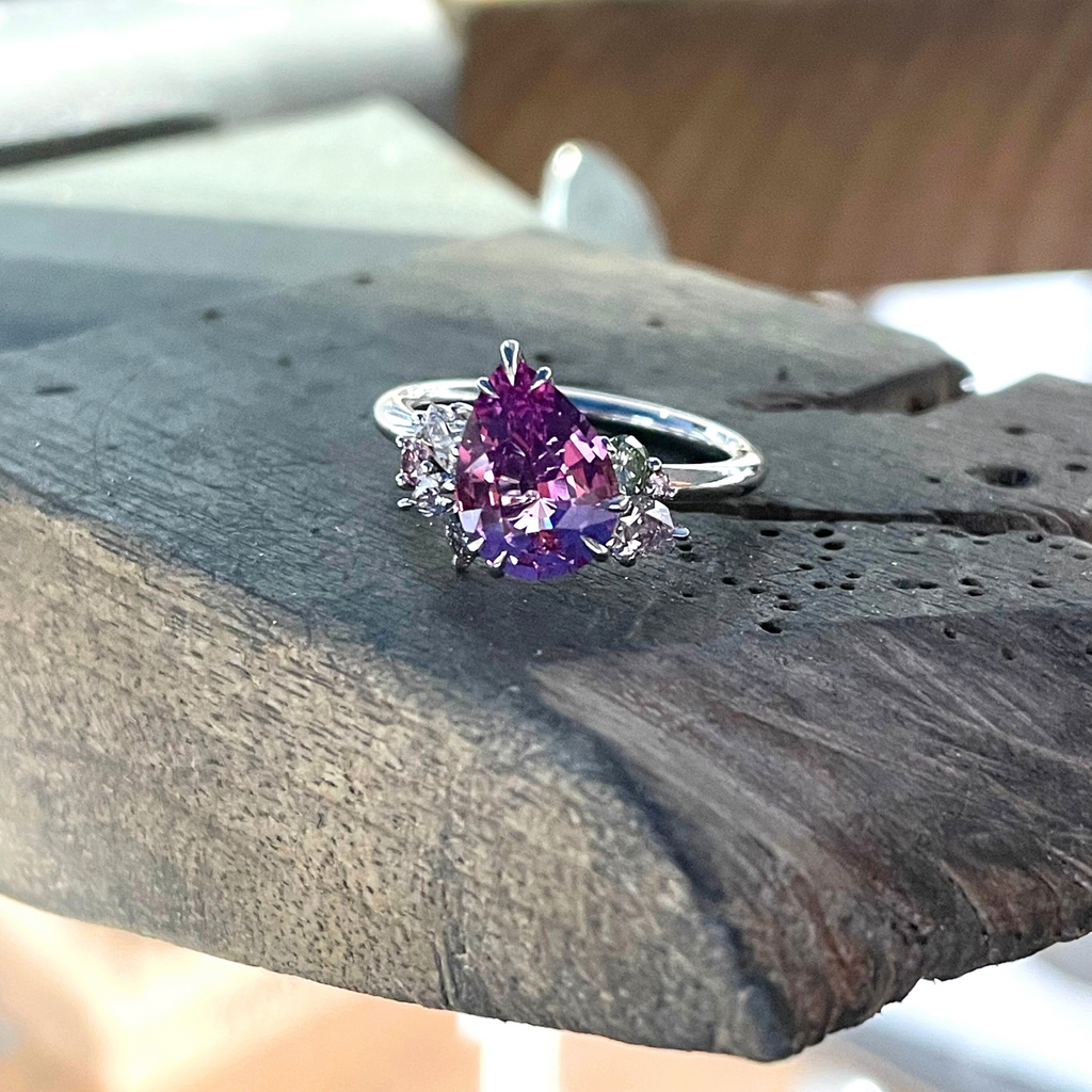 Making of an 18ct White Gold, Sapphire, Argyle Pink, Blue & Green Diamond Ring