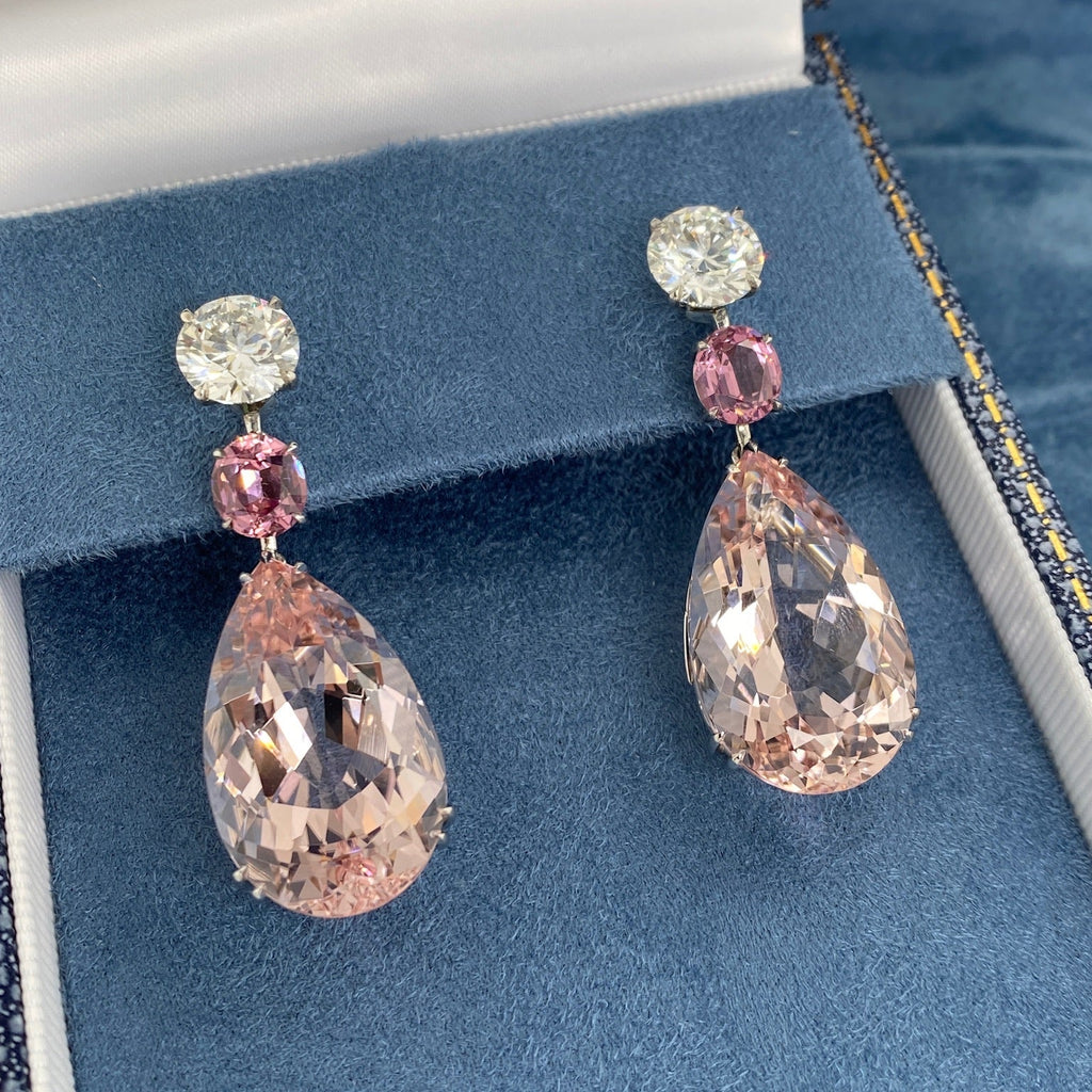 Diamond, Malayan Garnet & Morganite Drop Earrings 