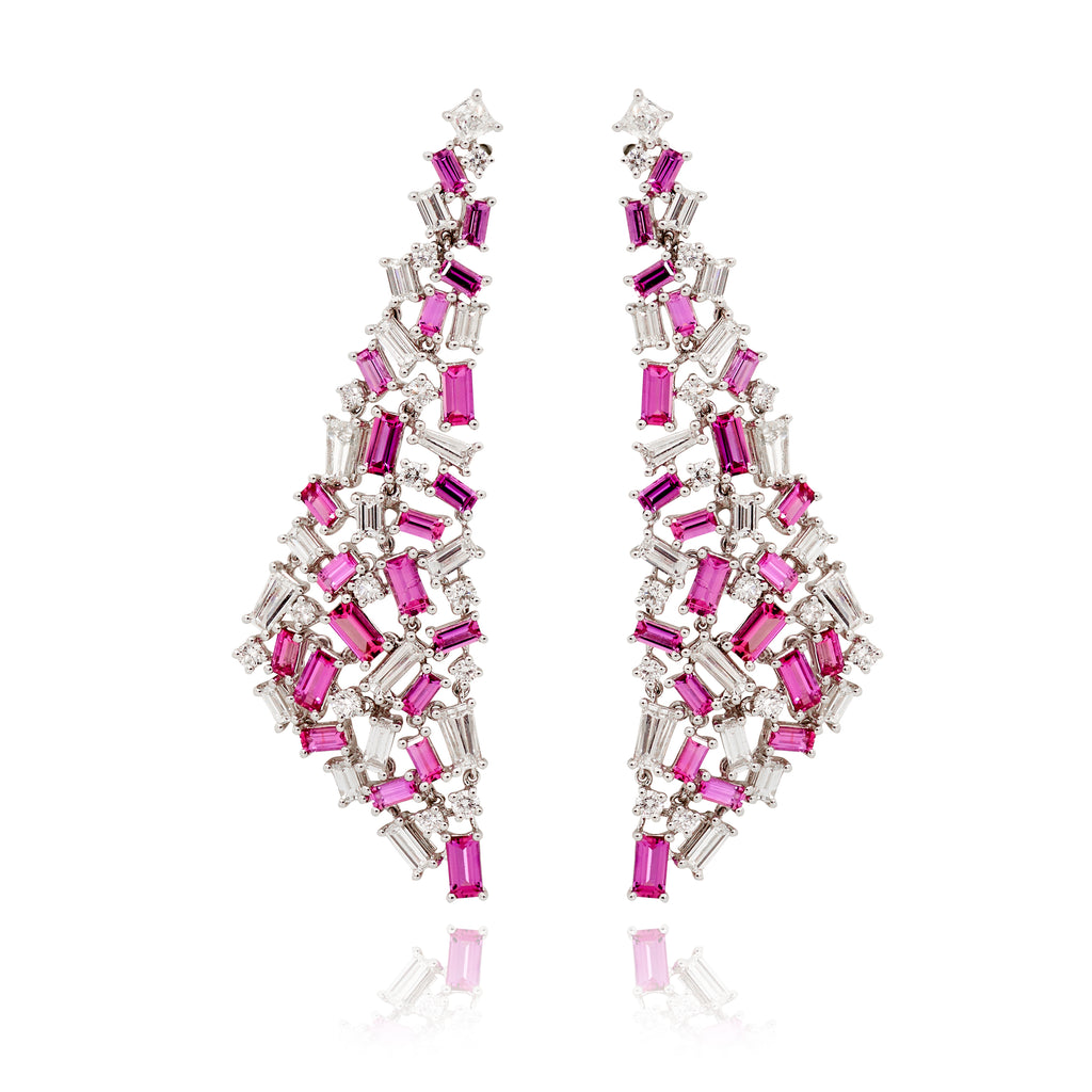 Handcrafted Mosaic Pink Sapphire & Diamond Earrings Matthew Ely Jewellery