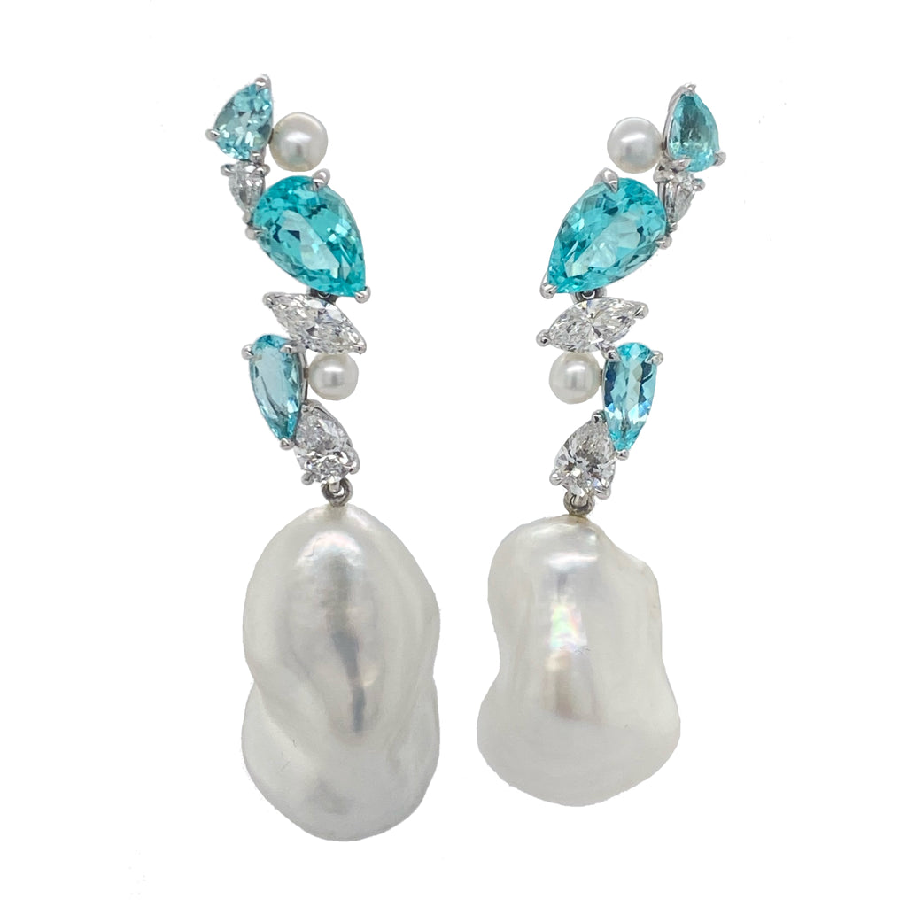 Keshi pearl and Paraiba tourmaline earrings