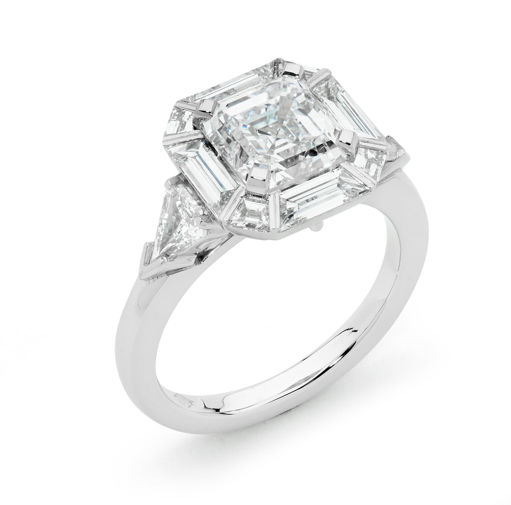 Platinum & Asscher Diamond Ring Custom Made Jewellery by Matthew Ely