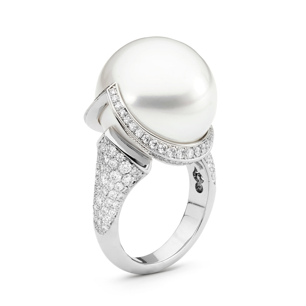 Platinum, Diamond & South Sea Pearl Ring From Matthew Ely Jewellery