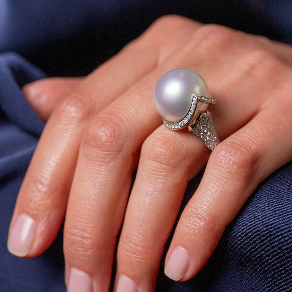 Platinum, Diamond & South Sea Pearl Ring From Matthew Ely Jewellery