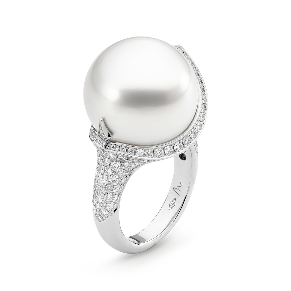 Platinum, Diamond & South Sea Pearl Ring From Matthew Ely Jewellery