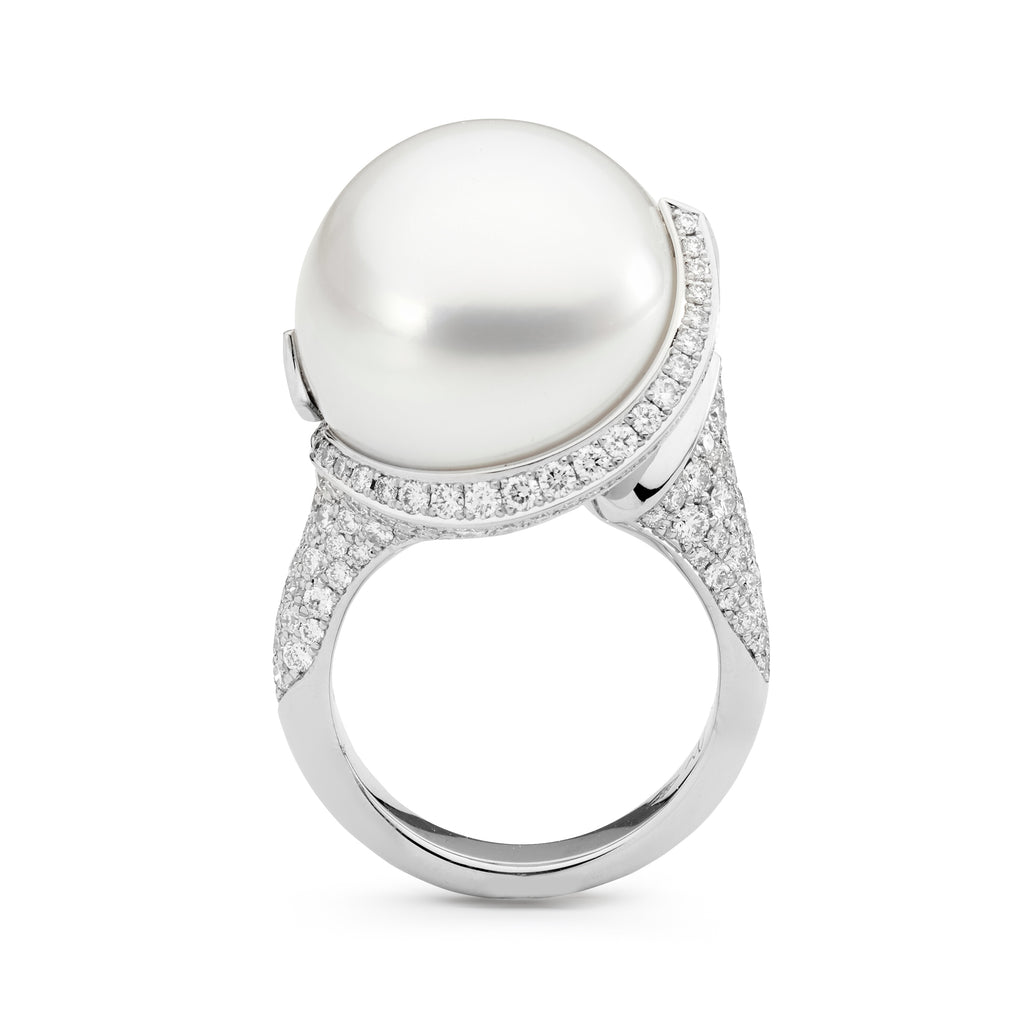 Platinum, Diamond & South Sea Pearl Ring From Matthew Ely Jewellery