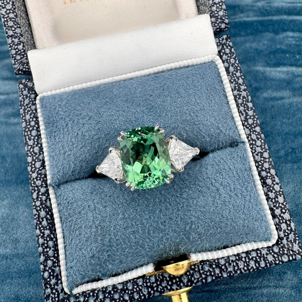 Platinum, Green Tourmaline & Diamond Ring