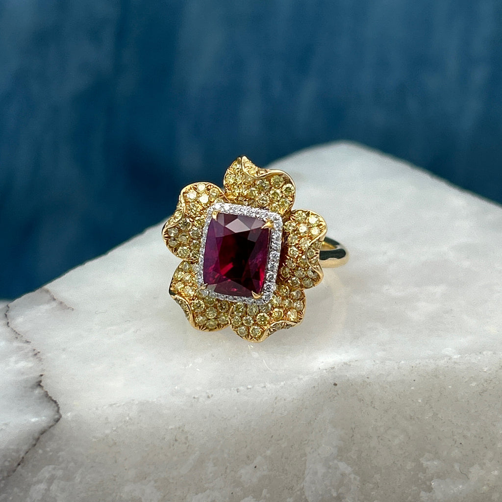Ruby & Yellow Diamond Flower Ring