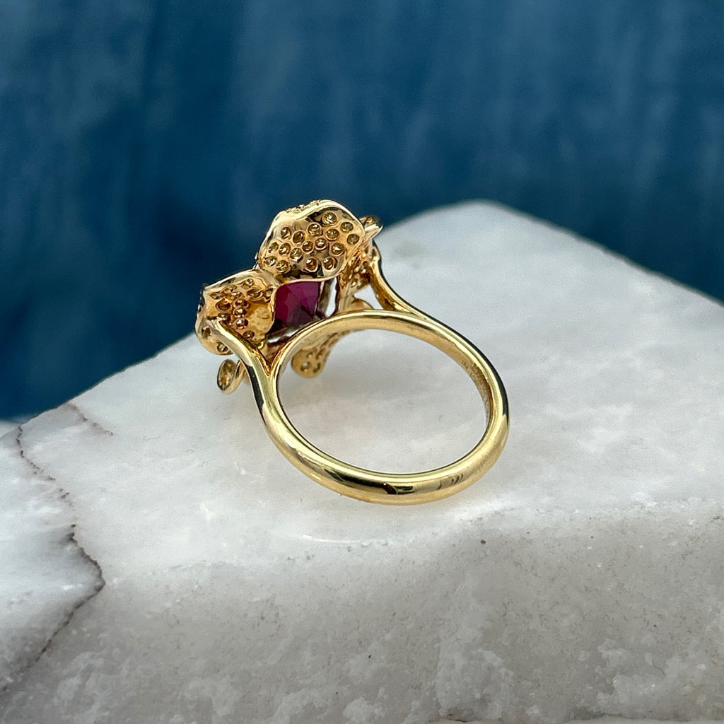 Ruby & Yellow Diamond Flower Ring