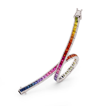 Platinum, Diamond & Rainbow Sapphire Bracelet by Matthew Ely Jewellery