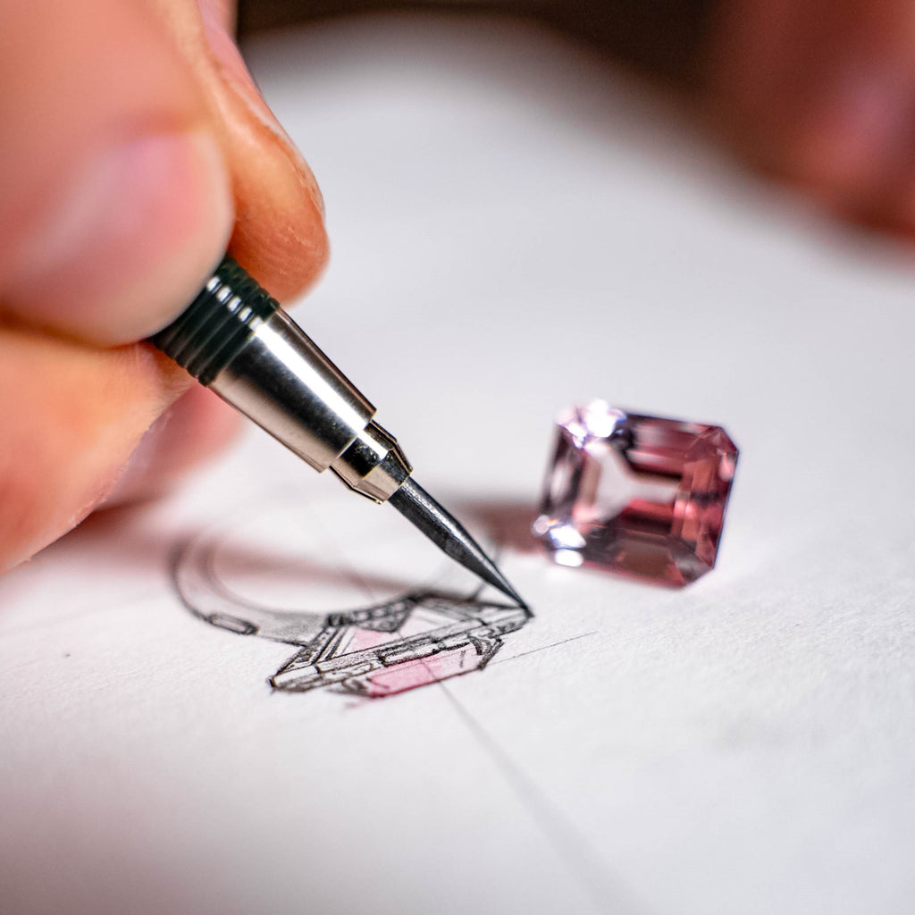 Sketch of a Morganite & Diamond Art Deco Cocktail Cluster Ring From Matthew Ely Jewellery 