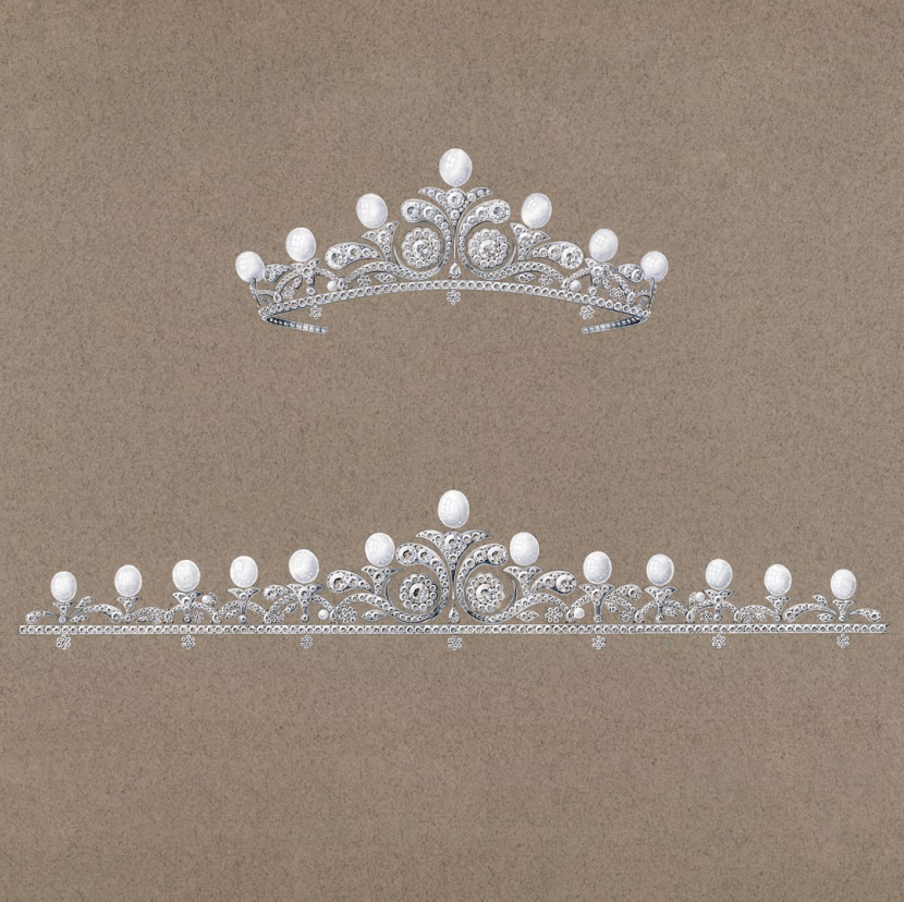 Sketch of a South Sea Pearl & Diamond Tiara by Matthew Ely 