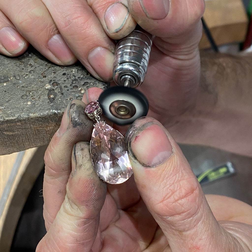 The Making of Diamond, Malayan Garnet & Morganite Drop Earrings 