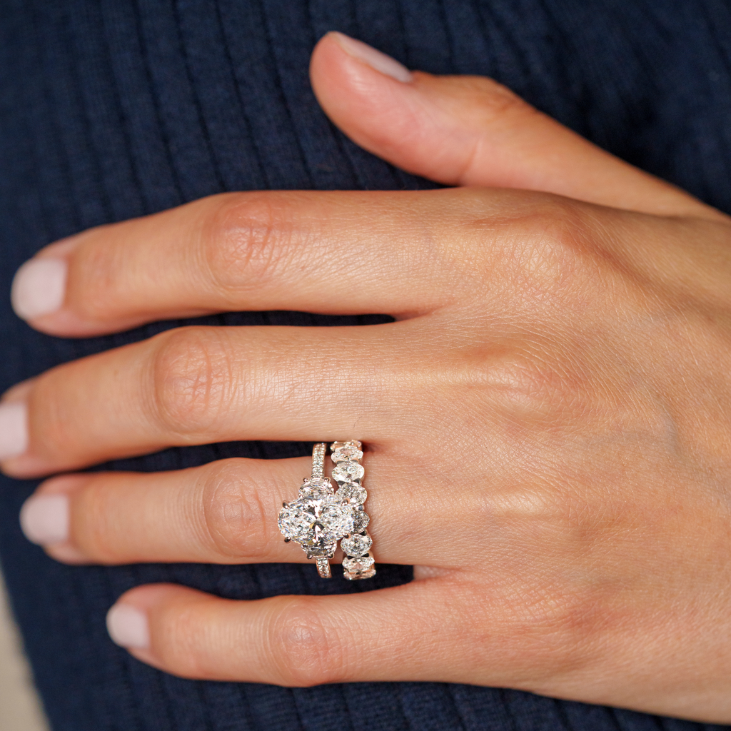 Three Stone 18ct White Gold, 3.01ct Oval Cut Diamond Engagement Ring
