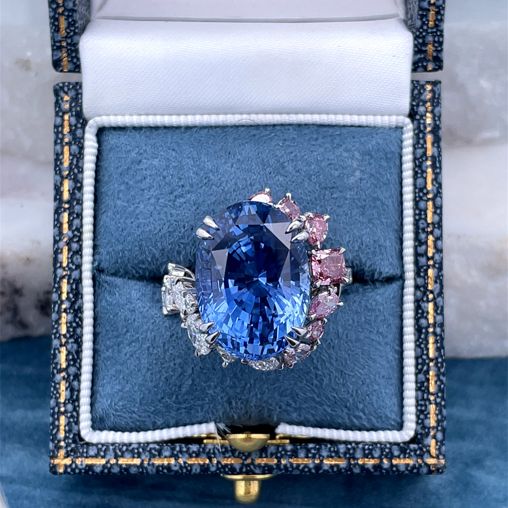 Unheated 17.94ct Sapphire, Argyle Pink & White Diamond Ring