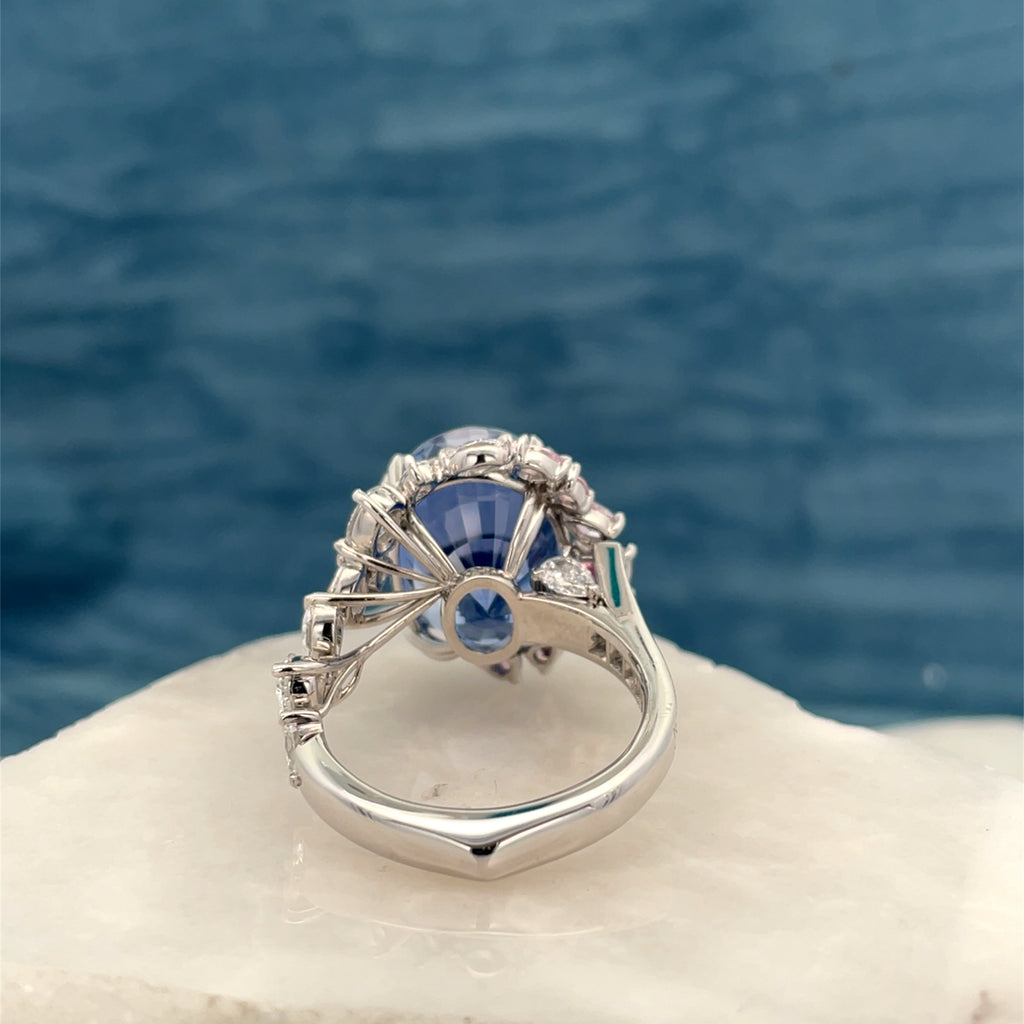 Unheated Blue Sapphire, Argyle Pink & White Diamond Ring