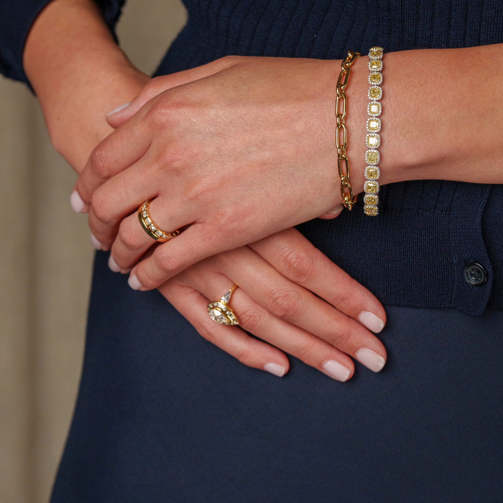 White & Yellow Diamond Bracelet and 18ct Yellow Gold Bracelet by Matthew Ely Jewellery Woollahra