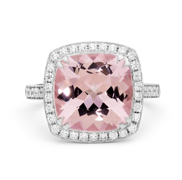 18ct White Gold, Morganite & Diamond Halo Cluster Ring