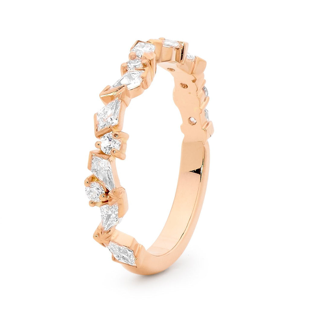18ct Rose Gold, Kite & Brilliant Cut Diamond Wedding Ring